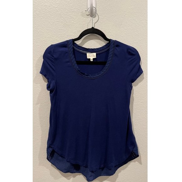 Anthropologie Tops - DELETTA Sheer Slice Navy Blue Top